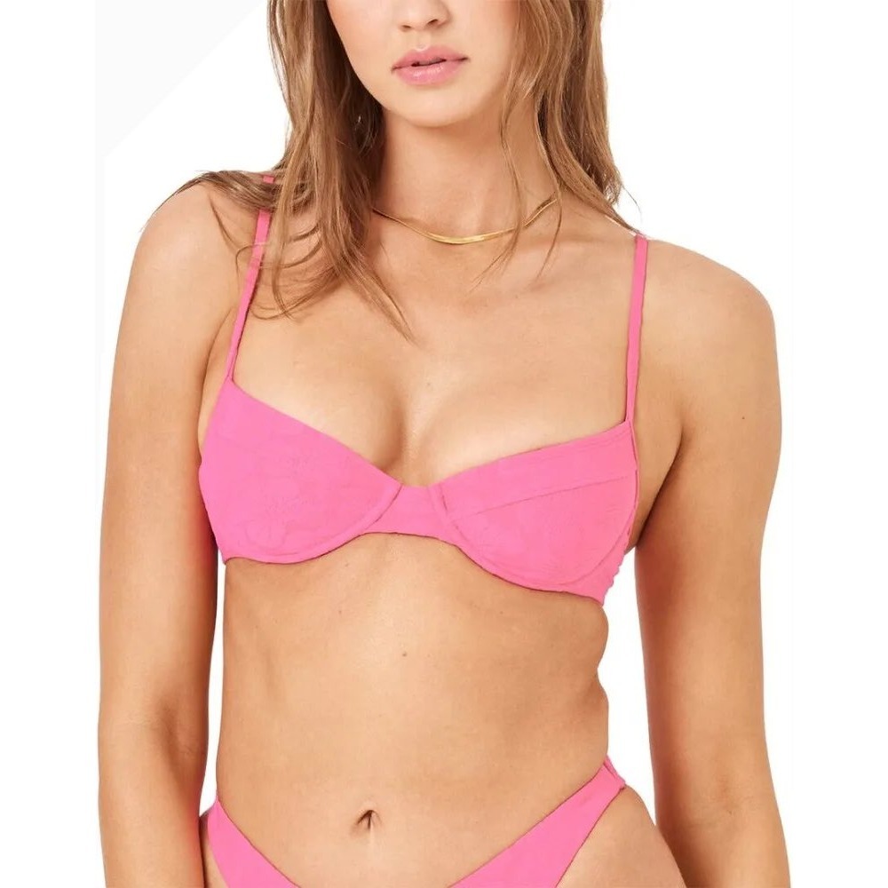 L*Space Missy Bikini Top Cosmo Pink Floral Jacquard Underwire HBMIT24 Medium NWT